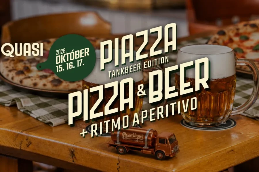 Piazza Tankbeer Edition plakát: pizza és Pilsner Urquell tanksör a Quasi Udvarban, Eger, 2026. október 15–17.